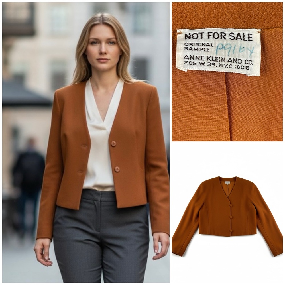 Anne Klein Wool Jacket Size 8 •‎ Rare Designer Sample • Rust Orange
